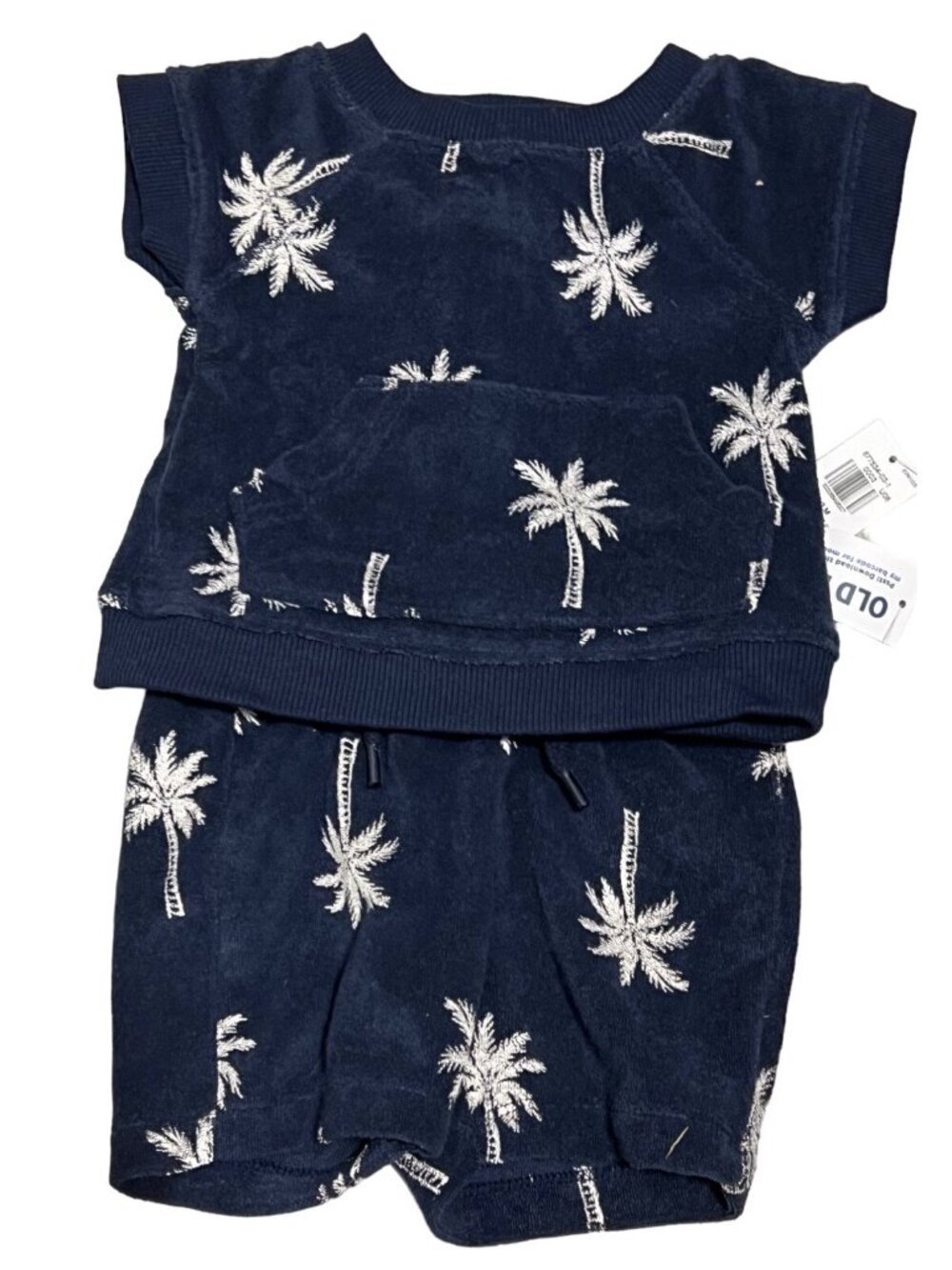 Old Navy baby boys 0-3m NWT navy blue white palm tree shorts SET terry cloth